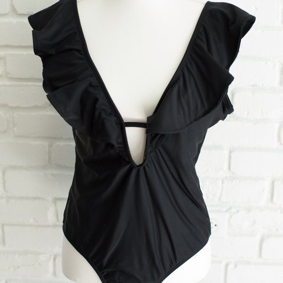XL Ruffle Top, One Piece, Black Swimsuit - Picture 1 of 6